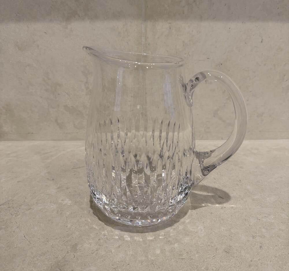 Vintage Heavy Cut Crystal Water Pitcher Diamond Starburst 7”